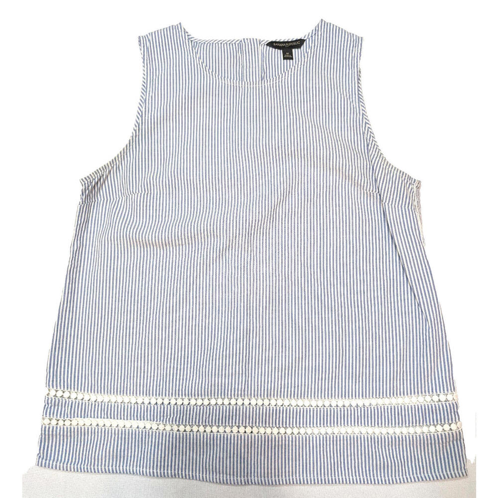 Banana Republic Women's 100% Cotton Seersucker Top Crochet Detail Cottagecore M